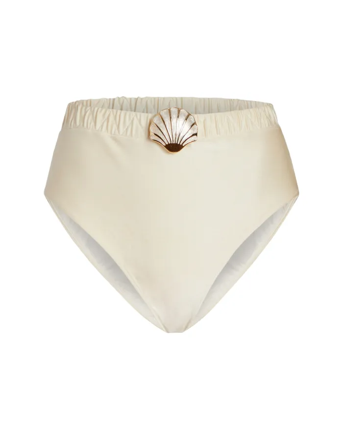 Women Bikinis PatBO SEASHELL HIGH CUT BIKINI BOTTOM FINAL SALE Ivory
