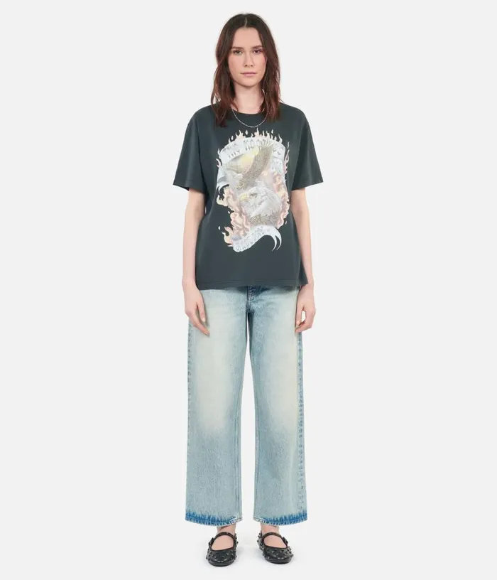 Women Black Eagles On Fire Serigraphy Tshirt THE KOOPLES Tshirts