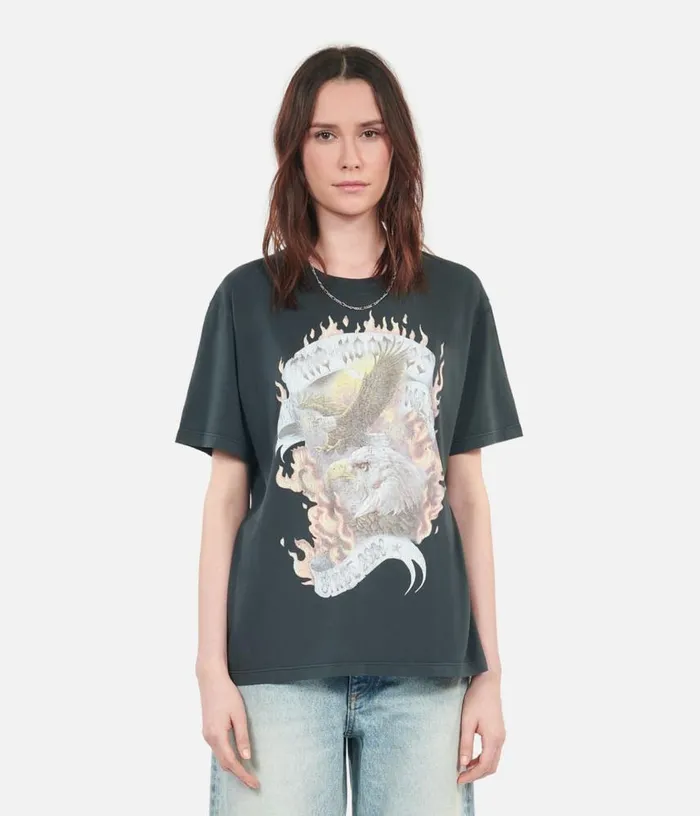 Women Black Eagles On Fire Serigraphy Tshirt THE KOOPLES Tshirts