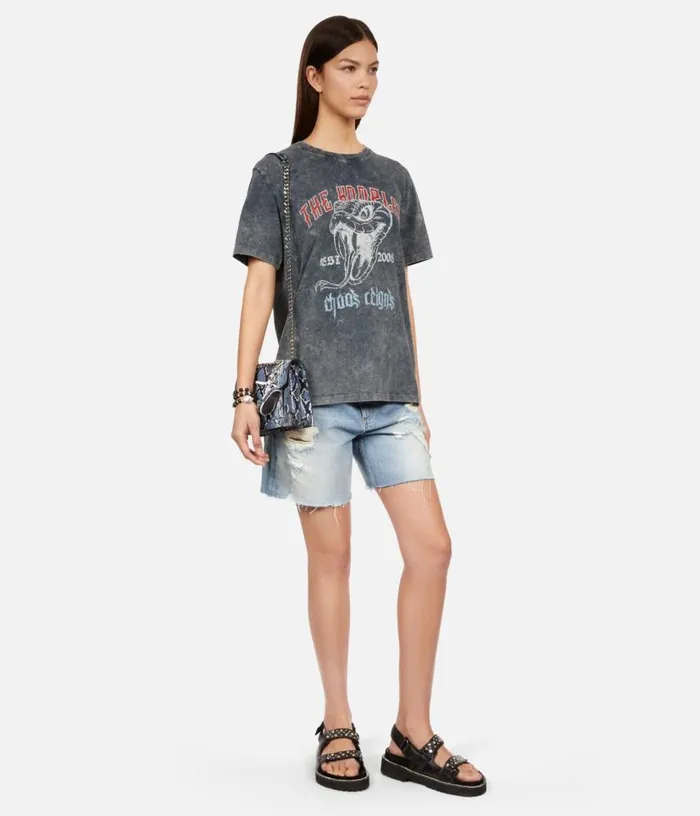 Women Black Tshirt With Snake Serigraphy THE KOOPLES Tshirts