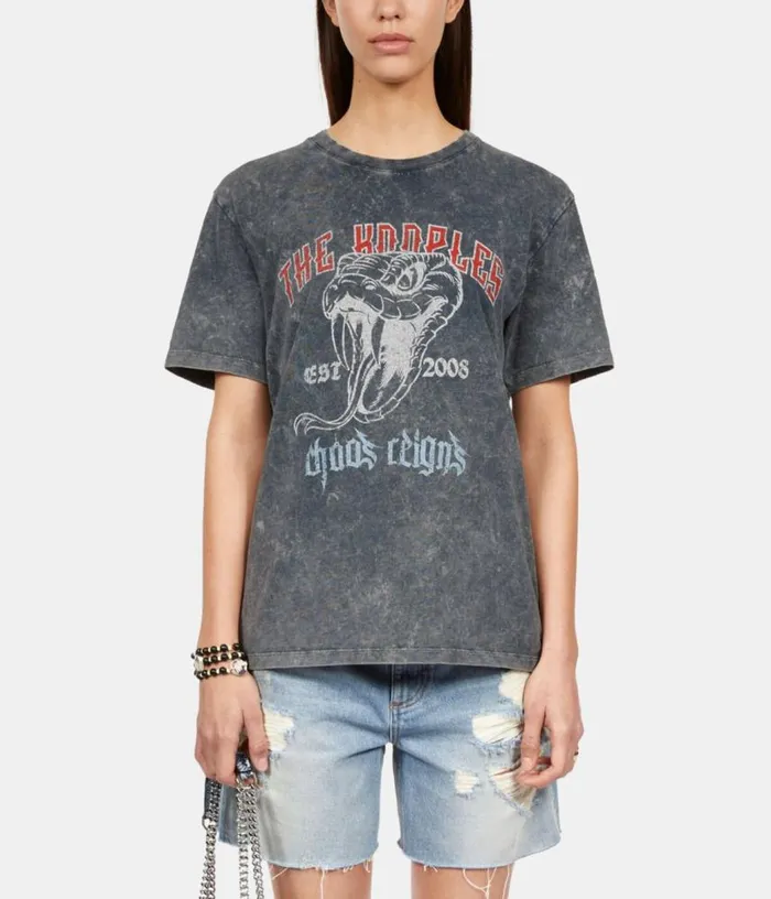 Women Black Tshirt With Snake Serigraphy THE KOOPLES Tshirts