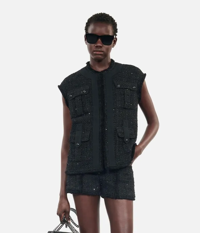 Women Black Tweed Sleeveless Jacket THE KOOPLES Blazers and Suits