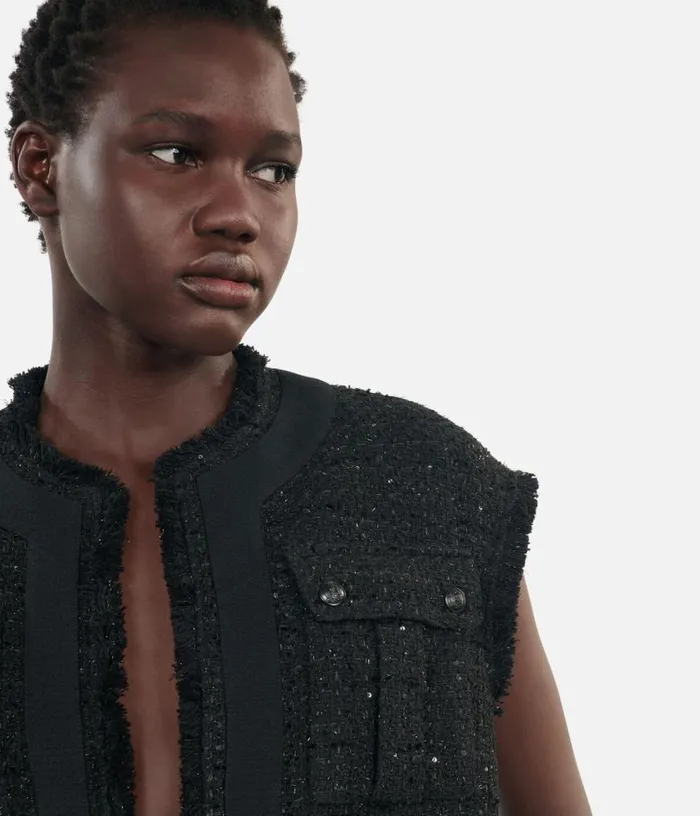 Women Black Tweed Sleeveless Jacket THE KOOPLES Blazers and Suits