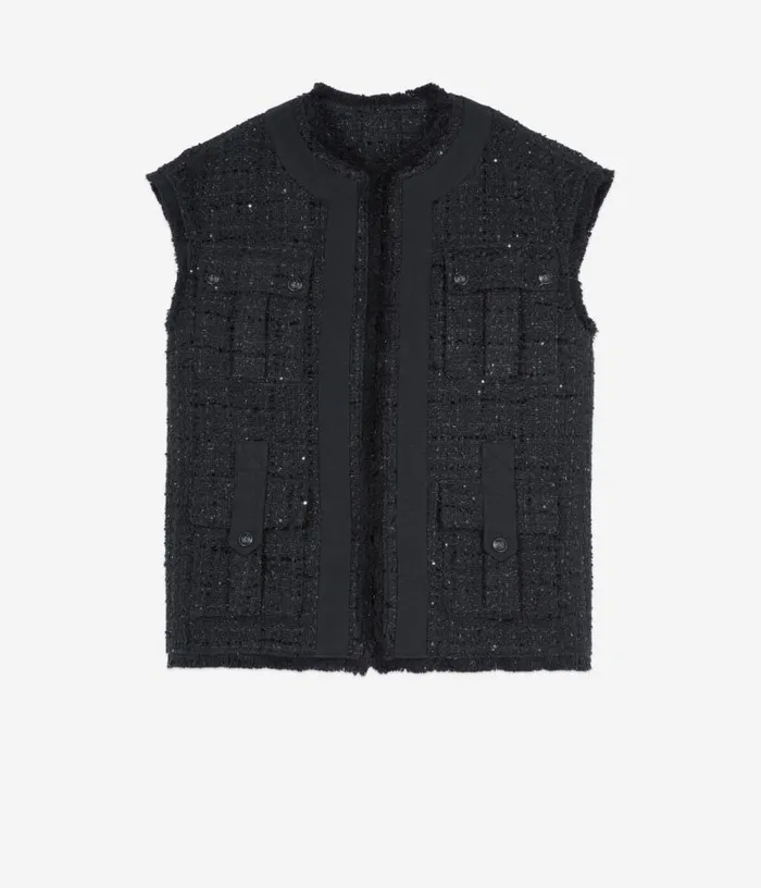 Women Black Tweed Sleeveless Jacket THE KOOPLES Blazers and Suits