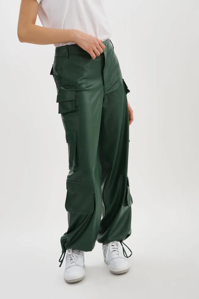 Women BOBBI Faux Leather Cargo Pants Alpine Green LAMARQUE Pants and Shorts