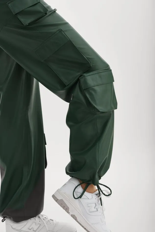 Women BOBBI Faux Leather Cargo Pants Alpine Green LAMARQUE Pants and Shorts