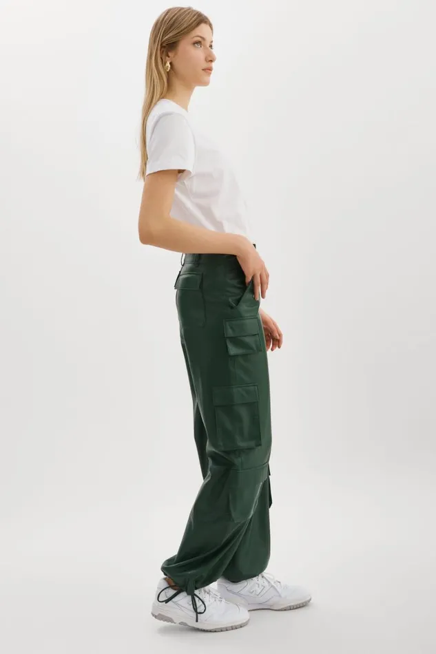 Women BOBBI Faux Leather Cargo Pants Alpine Green LAMARQUE Pants and Shorts