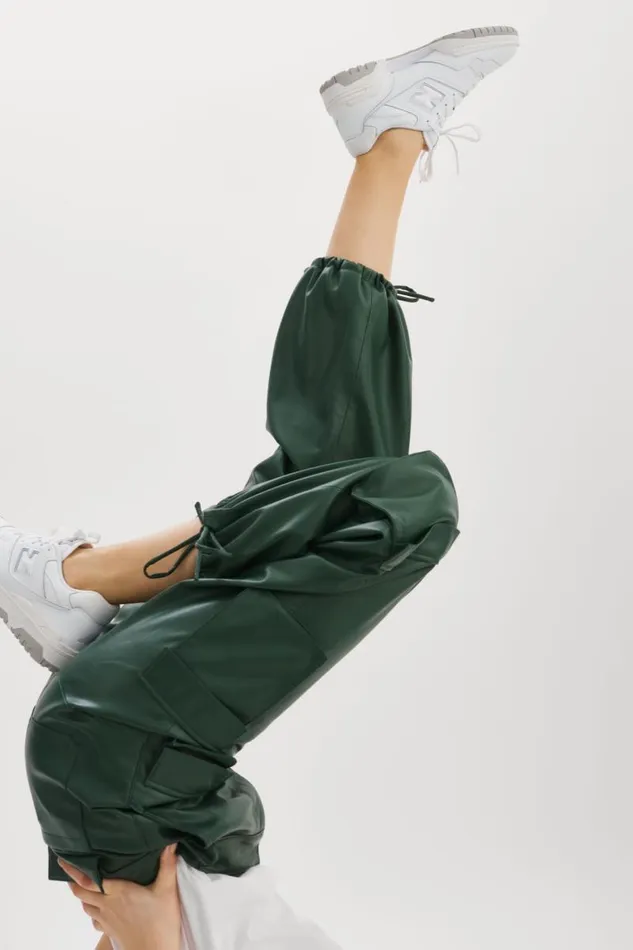 Women BOBBI Faux Leather Cargo Pants Alpine Green LAMARQUE Pants and Shorts