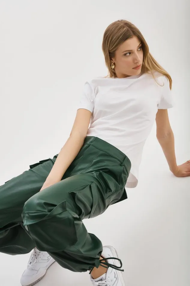 Women BOBBI Faux Leather Cargo Pants Alpine Green LAMARQUE Pants and Shorts