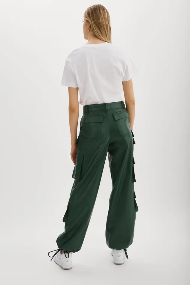 Women BOBBI Faux Leather Cargo Pants Alpine Green LAMARQUE Pants and Shorts