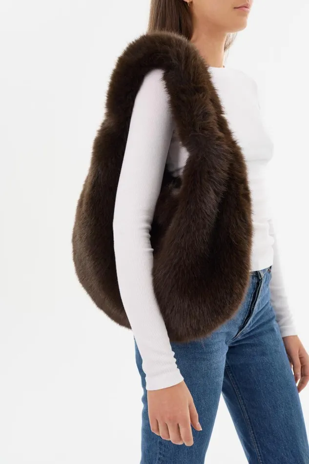 Women BONNIE Faux Fur Hobo Bag Mahogany LAMARQUE Bags Women BONNIE Faux Fur Hobo Bag Mahogany LAMARQUE Bags