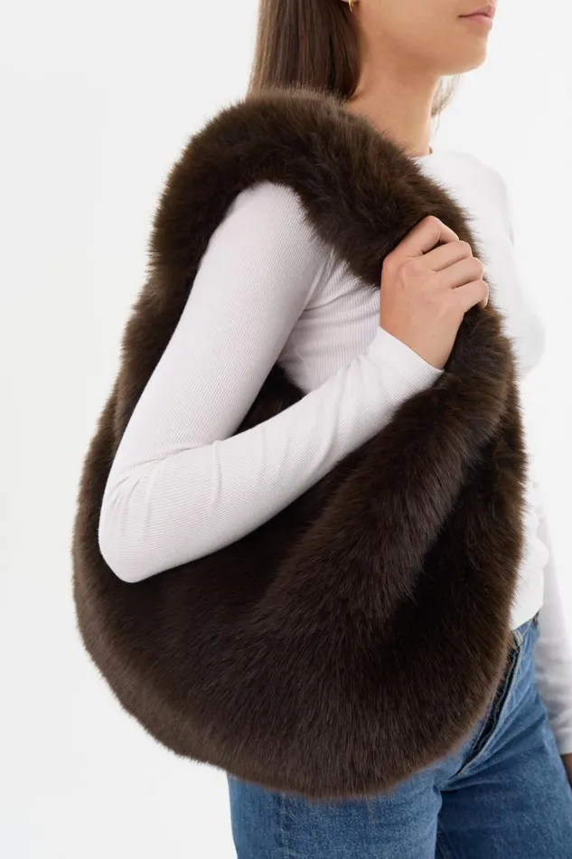 Women BONNIE Faux Fur Hobo Bag Mahogany LAMARQUE Bags Women BONNIE Faux Fur Hobo Bag Mahogany LAMARQUE Bags