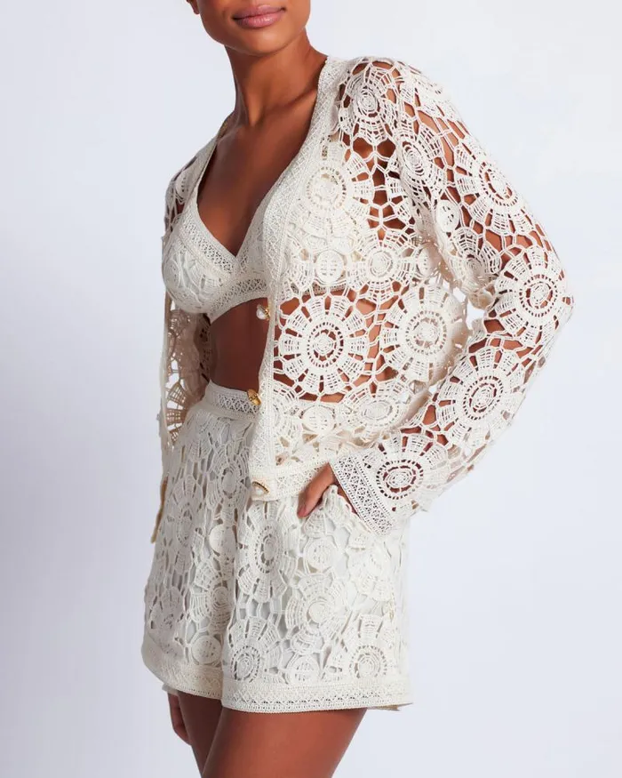 Women Bottoms PatBO Crochet High Waist Shorts Wheat