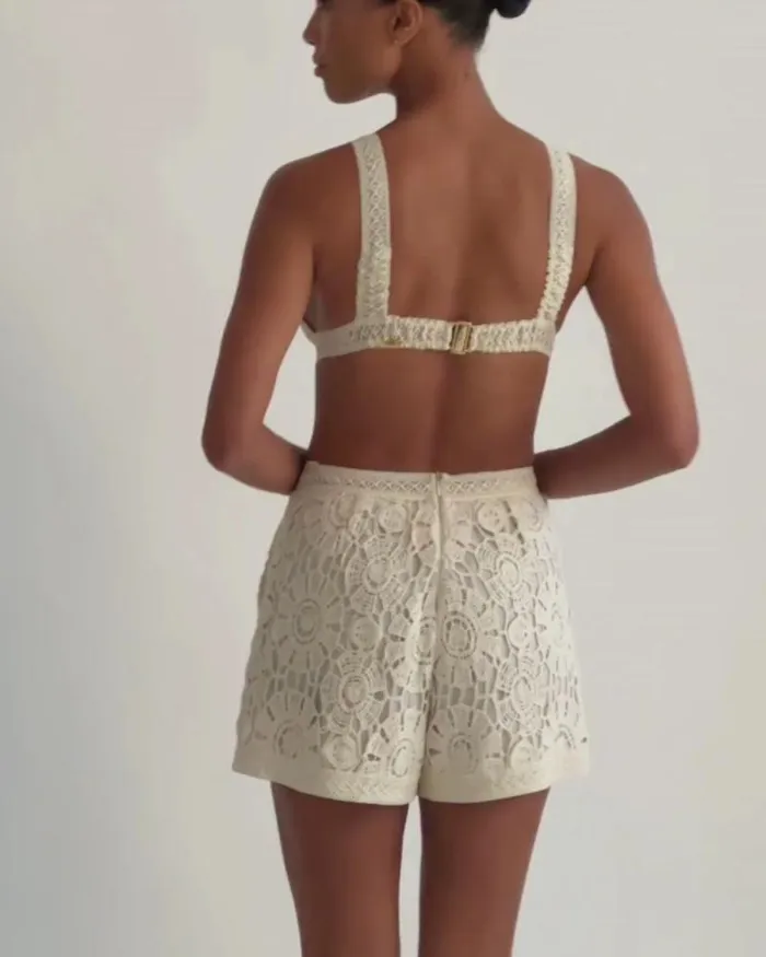 Women Bottoms PatBO Crochet High Waist Shorts Wheat