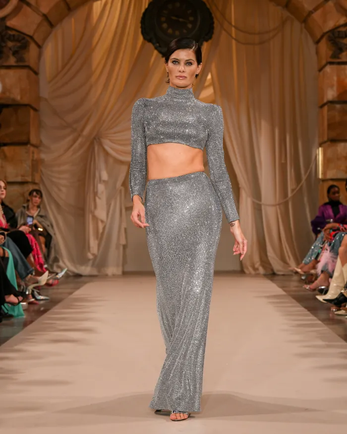 Women Bottoms PatBO Crystal Embellished Maxi Skirt FINAL SALE Silver