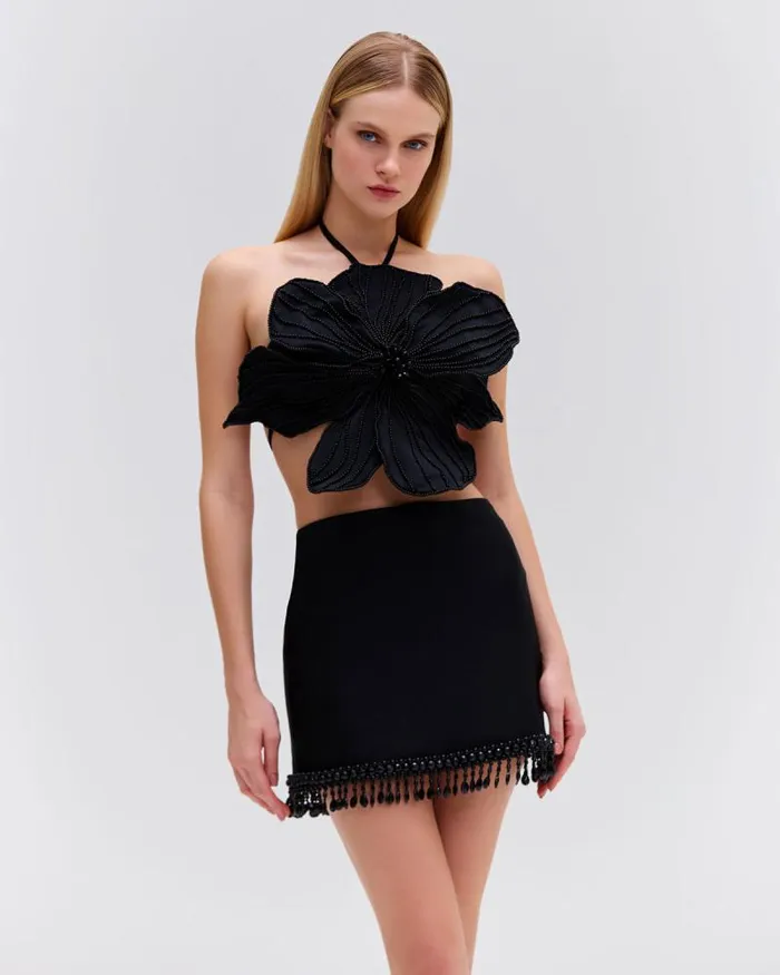 Women Bottoms PatBO HandBeaded Mini Skirt EXCLUSIVE Black