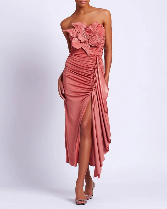 Women Bottoms PatBO Metallic Jersey Midi Skirt Terracotta