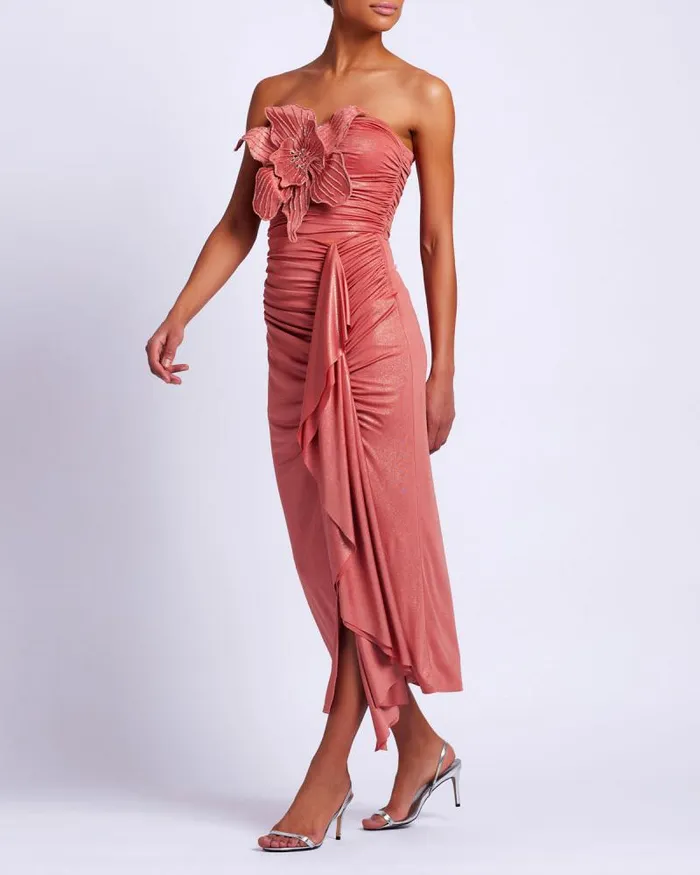 Women Bottoms PatBO Metallic Jersey Midi Skirt Terracotta