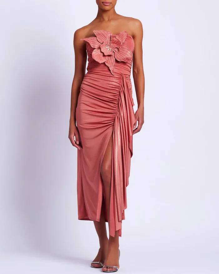 Women Bottoms PatBO Metallic Jersey Midi Skirt Terracotta
