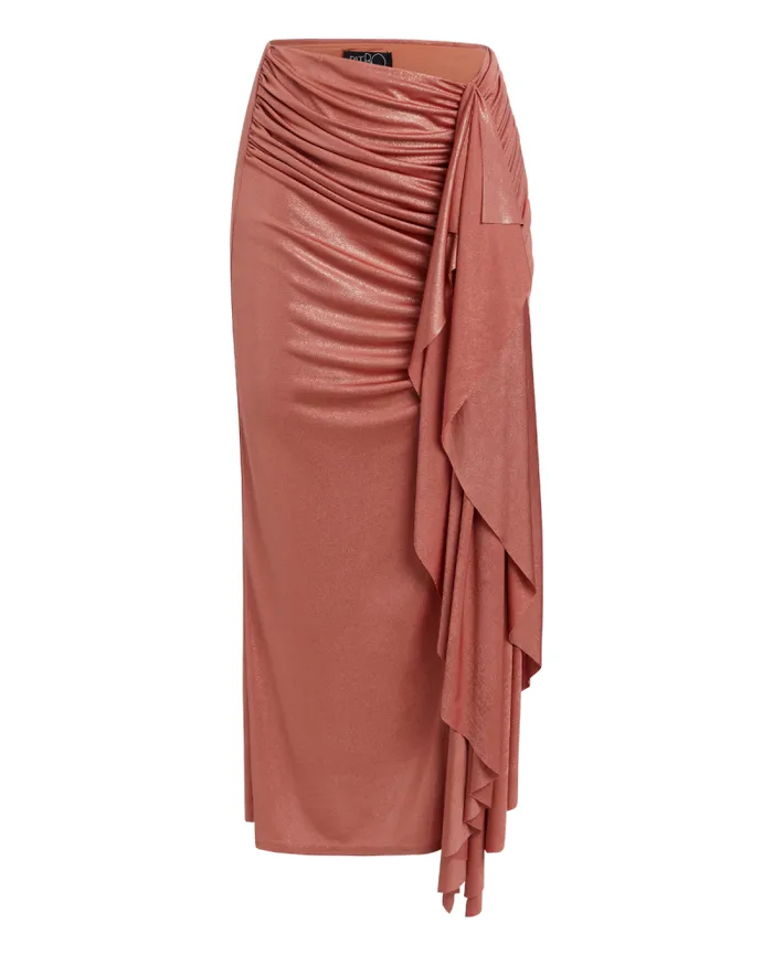 Women Bottoms PatBO Metallic Jersey Midi Skirt Terracotta