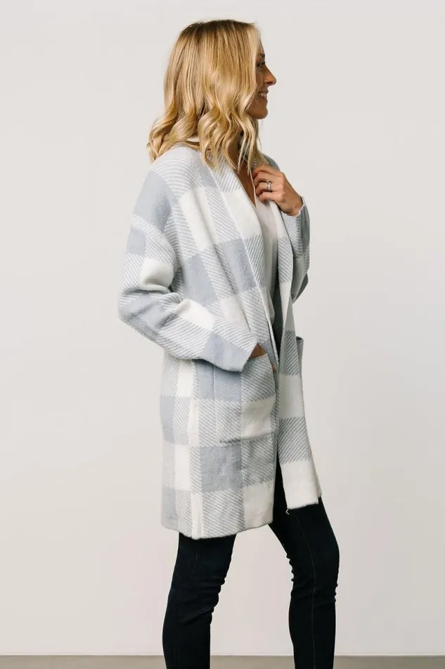 Women Bowen Gingham Cardigan Dusty Blue Baltic Born Sweaters