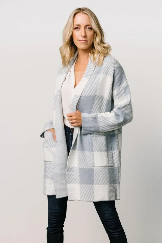Women Bowen Gingham Cardigan Dusty Blue Baltic Born Sweaters