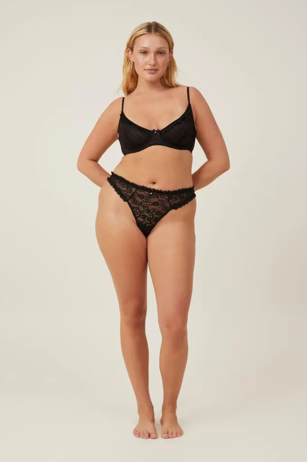 Women Bras Cotton On Butterfly Lace Underwire Bra Black