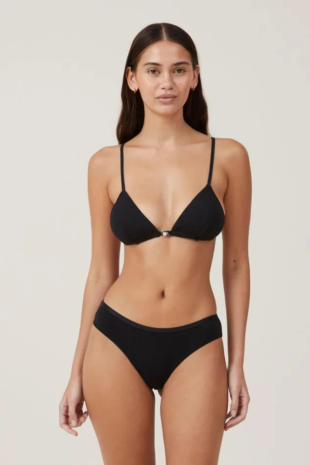 Women Bras Cotton On Organic Cotton Picot Tiny Padded Bralette Black Pointelle