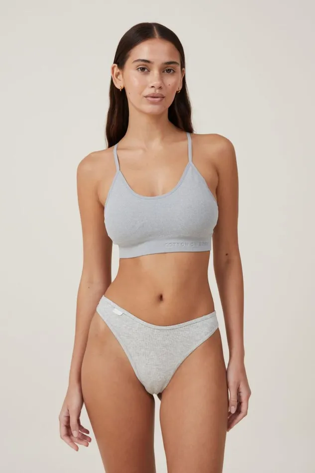 Women Bras Cotton On Seamless Longline Cross Over Padded Bralette Grey Marle
