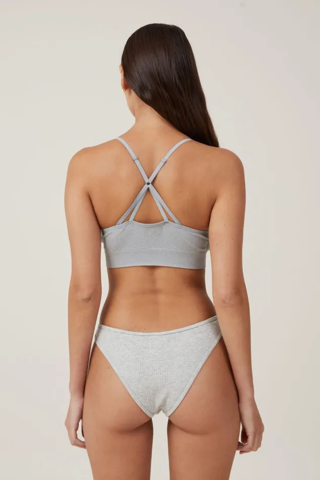 Women Bras Cotton On Seamless Longline Cross Over Padded Bralette Grey Marle