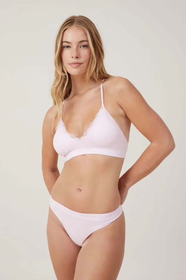 Women Bras Cotton On Seamless Triangle Padded Bralette Soft Rose