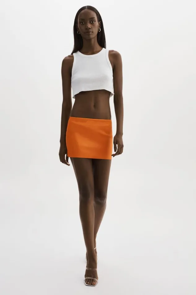 Women BRISSA Leather Micro Mini Skirt Tangerine LAMARQUE Skirts Women BRISSA Leather Micro Mini Skirt Tangerine LAMARQUE Skirts