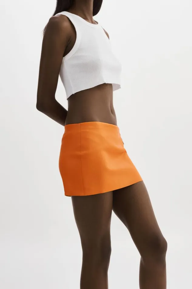 Women BRISSA Leather Micro Mini Skirt Tangerine LAMARQUE Skirts Women BRISSA Leather Micro Mini Skirt Tangerine LAMARQUE Skirts