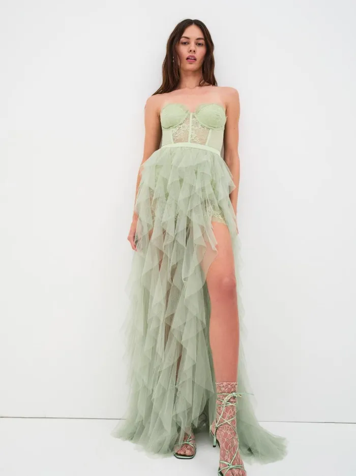 Women Bustier Gown Green For Love and Lemons Dresses
