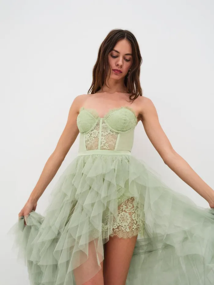 Women Bustier Gown Green For Love and Lemons Dresses