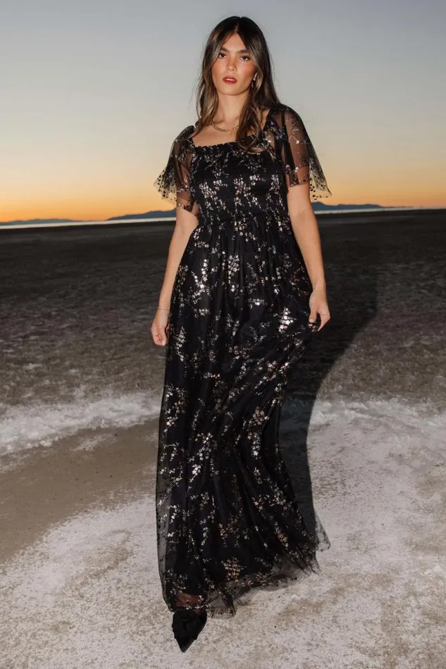 Women Cassandra Tulle Maxi Dress Metallic Black Baltic Born The Guest Edit