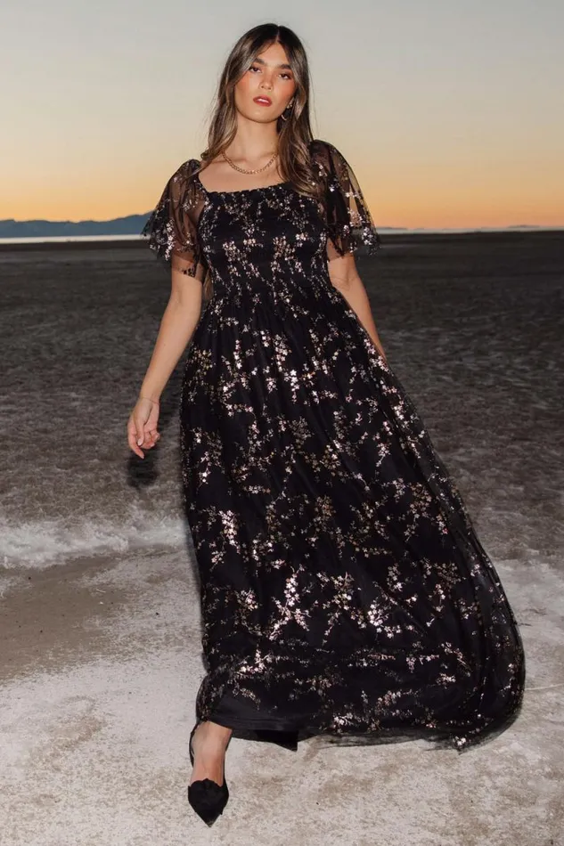 Women Cassandra Tulle Maxi Dress Metallic Black Baltic Born The Guest Edit