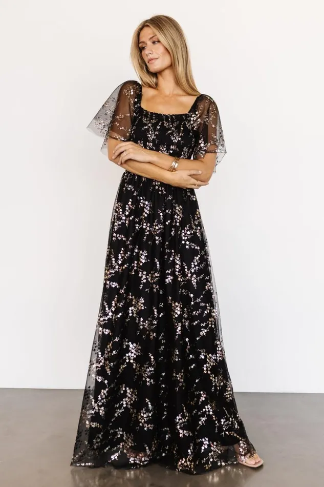 Women Cassandra Tulle Maxi Dress Metallic Black Baltic Born The Guest Edit