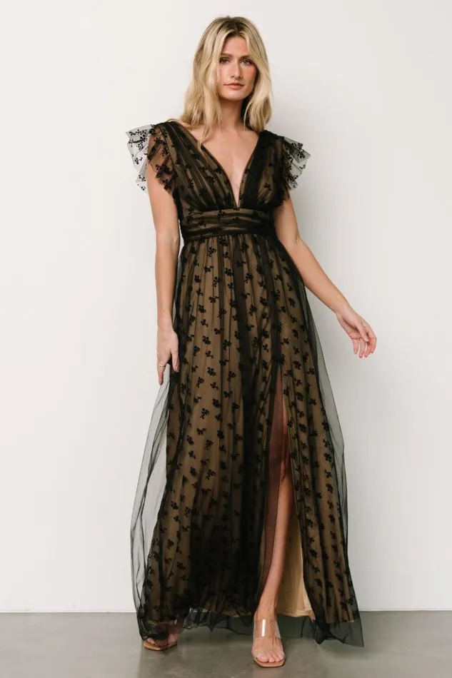 Women Caterina Tulle Maxi Dress Black Nude Baltic Born Tulle Styles