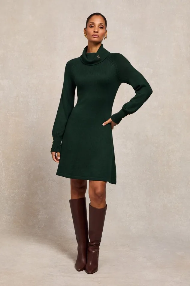 Women Chamonix Fit and Flare Dress Deep Emerald Holland Cooper Dresses