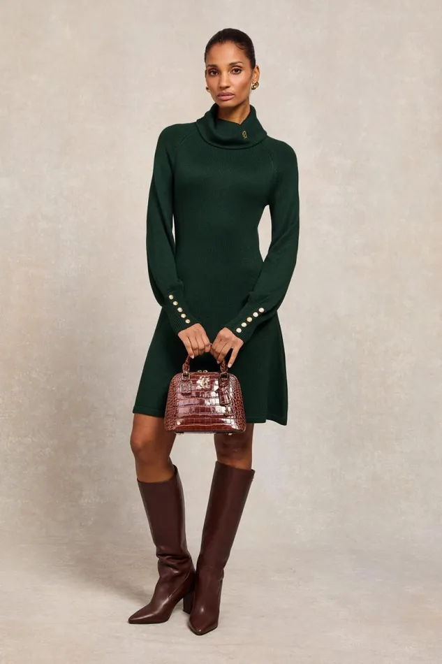 Women Chamonix Fit and Flare Dress Deep Emerald Holland Cooper Dresses