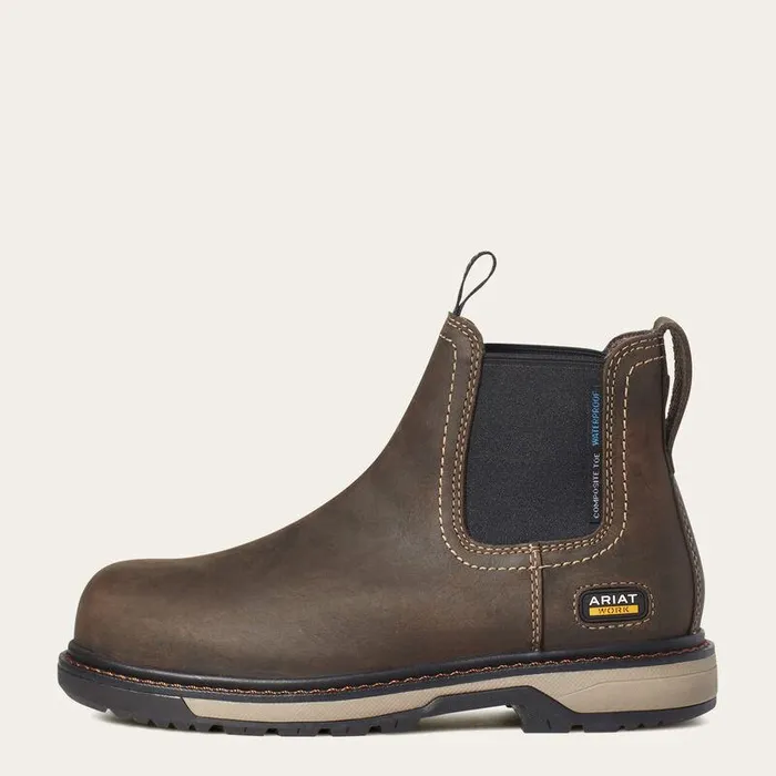 Women Chelsea Boots Ariat Riveter Chelsea CSA Waterproof Composite Toe Work Boot Dark Brown