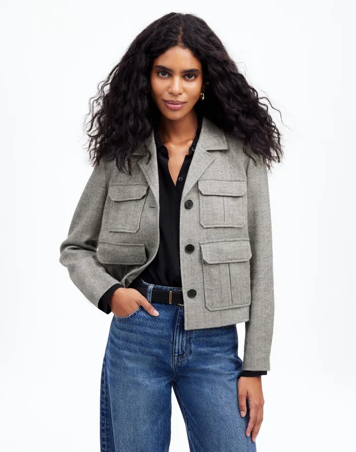 Women Coats Jackets Madewell FlapPocket Field Jacket In Herringbone Slate Grey Herringbone Women Coats Jackets Madewell FlapPocket Field Jacket In Herringbone Slate Grey Herringbone