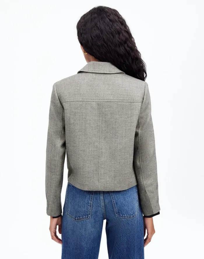 Women Coats Jackets Madewell FlapPocket Field Jacket In Herringbone Slate Grey Herringbone