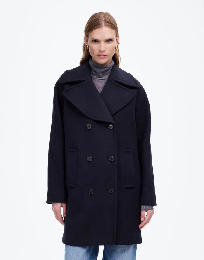 Women Coats Jackets Madewell OversizedCollar Peacoat In Insuluxe Fabric Deep Navy As Standard