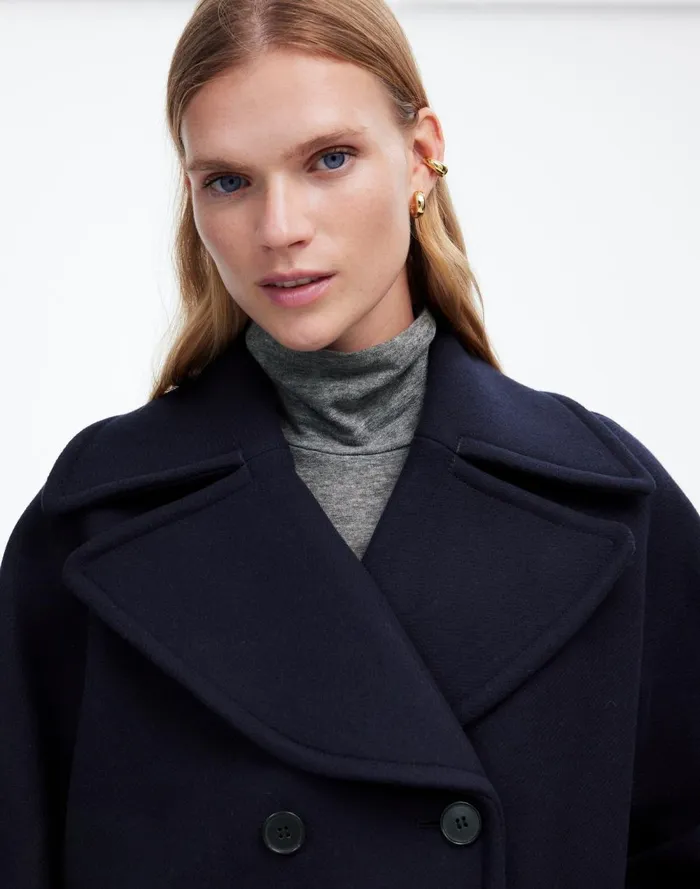 Women Coats Jackets Madewell OversizedCollar Peacoat In Insuluxe Fabric Deep Navy As Standard