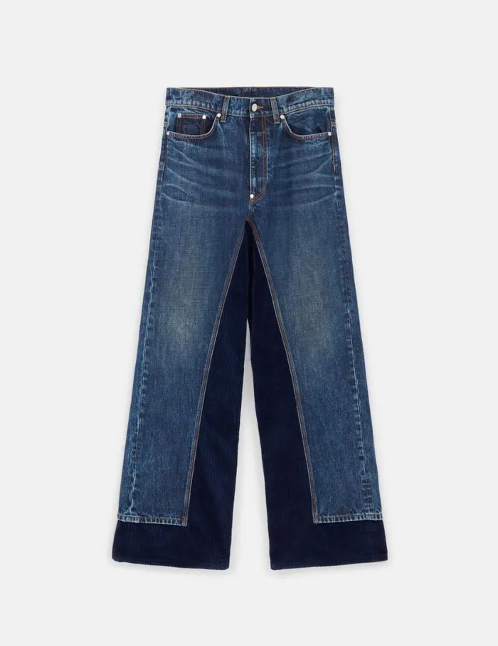Women Corduroy HighRise Straight Leg Jeans Dark Wash Blue Denim Stella McCartney Pants And Shorts