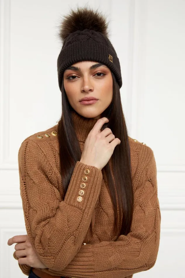 Women Cortina Bobble Hat Chocolate Mink Holland Cooper Hats and Headbands