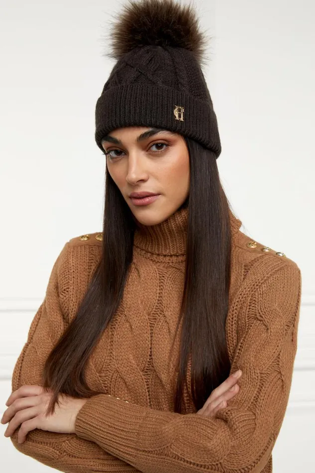 Women Cortina Bobble Hat Chocolate Mink Holland Cooper Hats and Headbands