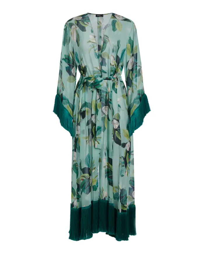 Women CoverUps PatBO Magnolia Fringe Trim Robe FINAL SALE Green Multi